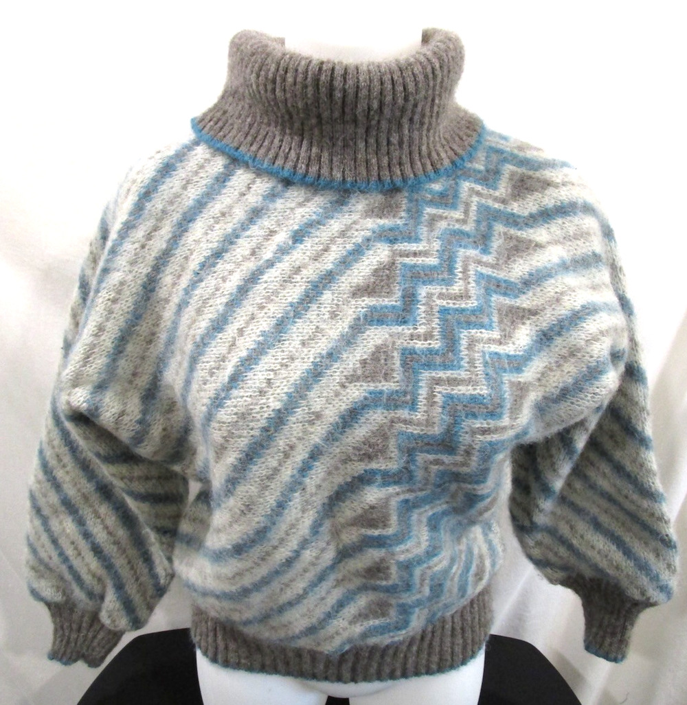 VTG 80s Alfoss Ice Wool Icelandic Geometric Turtleneck Wool Sweater Women XS